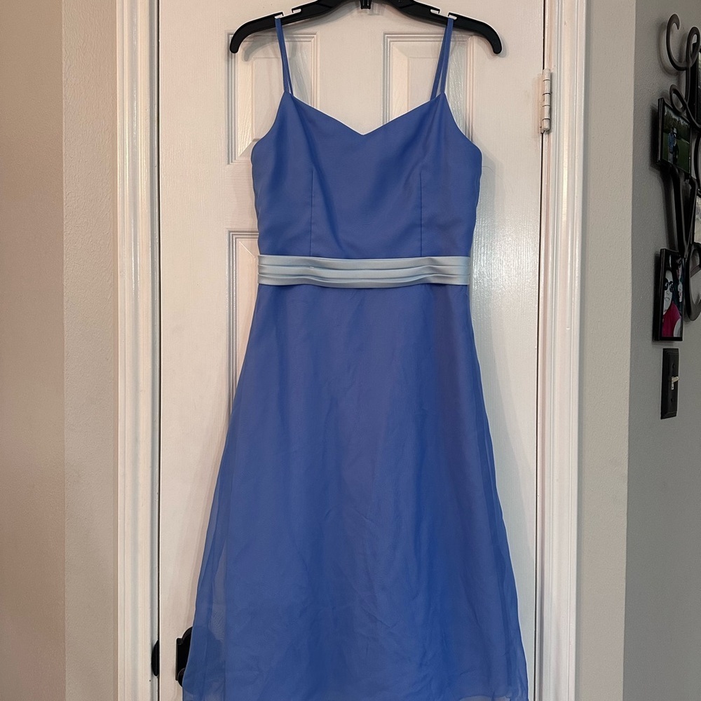 Girls' Periwinkle A-Line Spaghetti Strap Formal Dress with Satin Waistband
